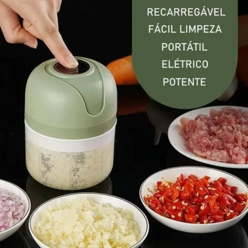 Mini Processador Elétrico De Alimentos Portátil com 3 Lâminas De Aço Inox USB